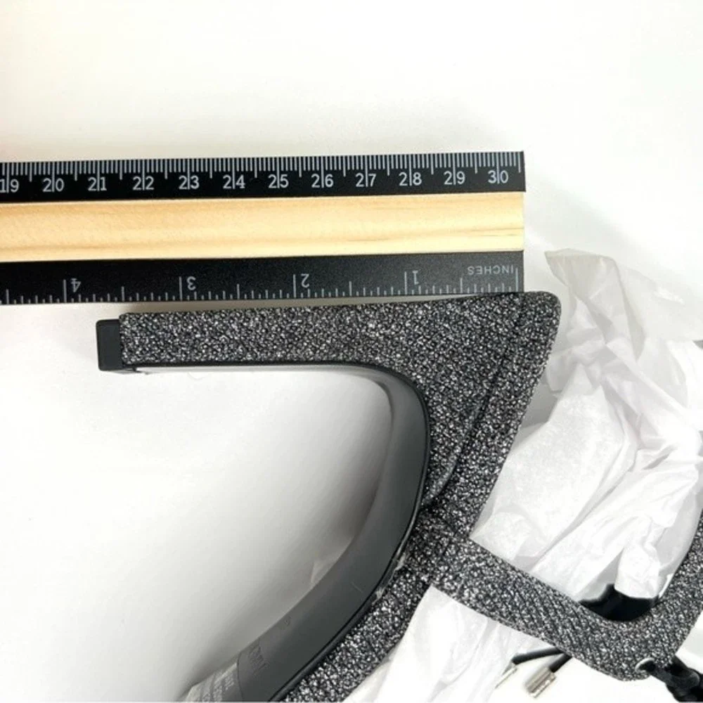 Nine West Size 6.5 Black Silver Sparkly‎ Square Toe Dress Sandals Heels Shoes